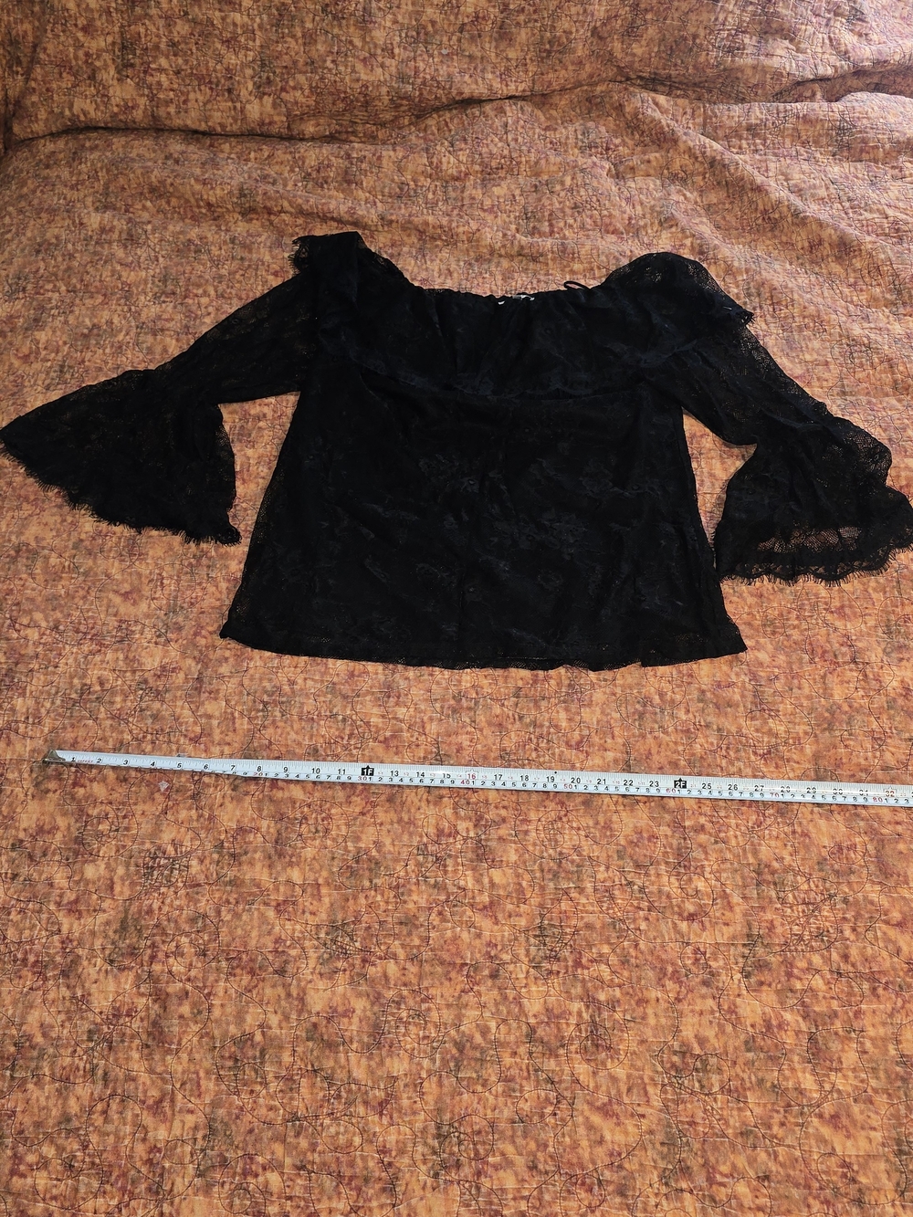 Jodifl Black Lace Off the Shoulder Bell Sleeve Top Romantic Boho Whimsigoth